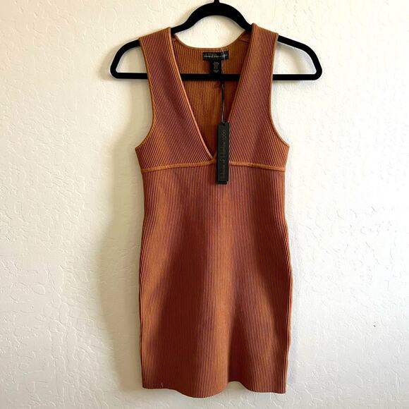 Revolve House of Harlow 1960 Luxe Essentials Brown Ribbed Mini Dress - Picture 1 of 5